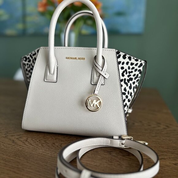 NWT!New! Avril Small Leather and Cheetah Print Calf Hair Satchel -White Cheetah - Picture 3 of 11
